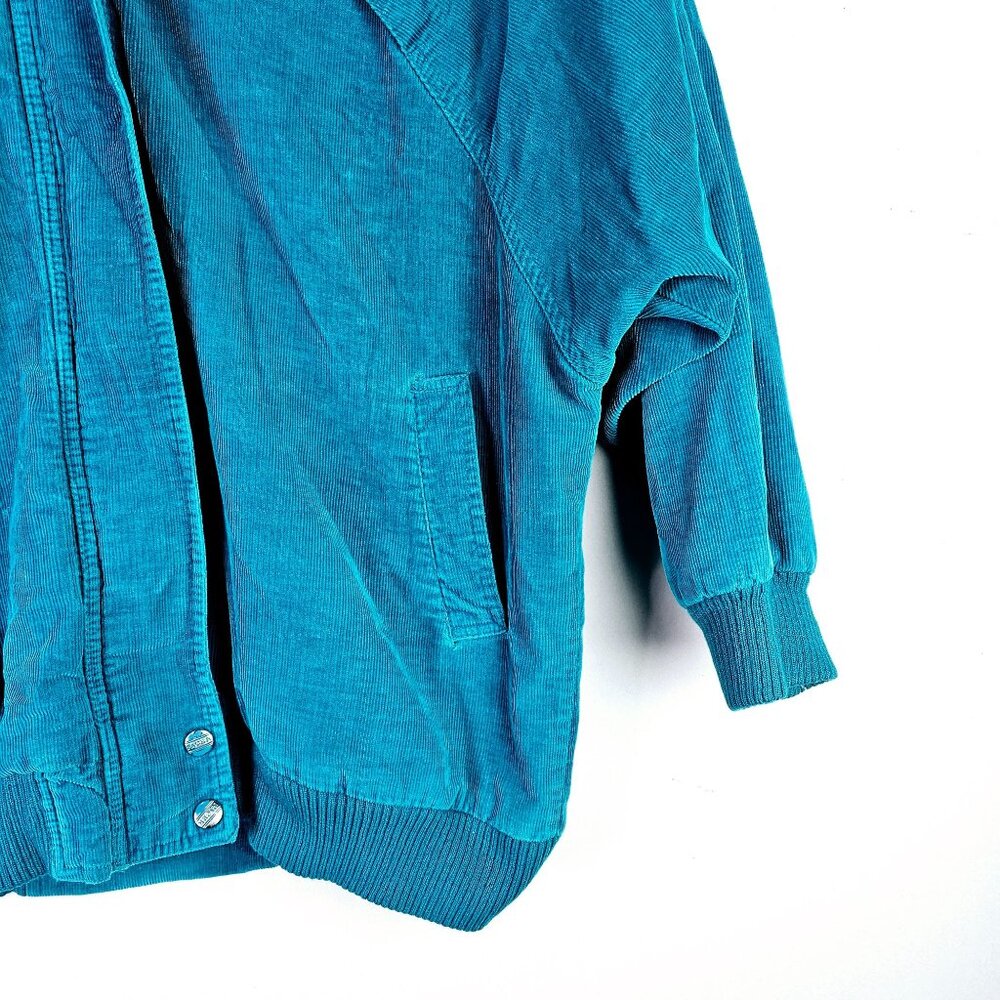 Vintage 80's Pacer Aqua Teal Corduroy Winter Jacket, Sz M - Picture 3 of 10